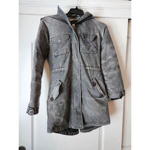 Community Parka Puffer‎ Coat Sz XS Jacket Hemp Distressed Grunge Faux Fur Down